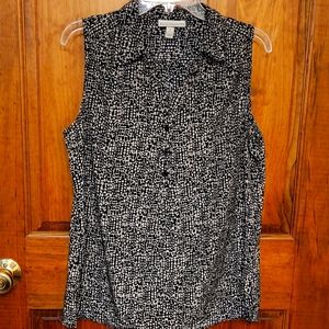 Dana Buchman sleevless polyester blouse, black and tan, size L